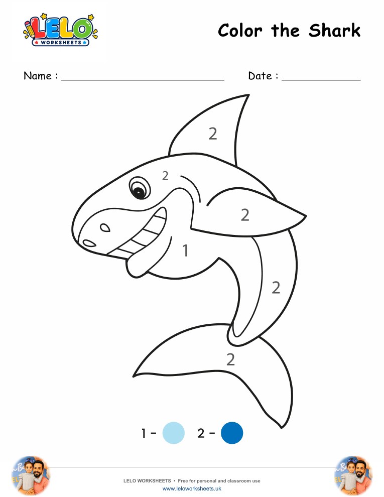 Shark Color by Number worksheet preview
