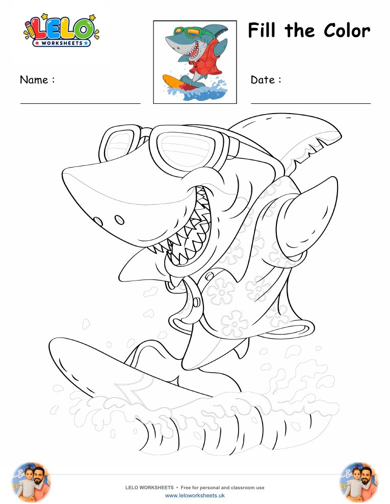 shark coloring page worksheet preview