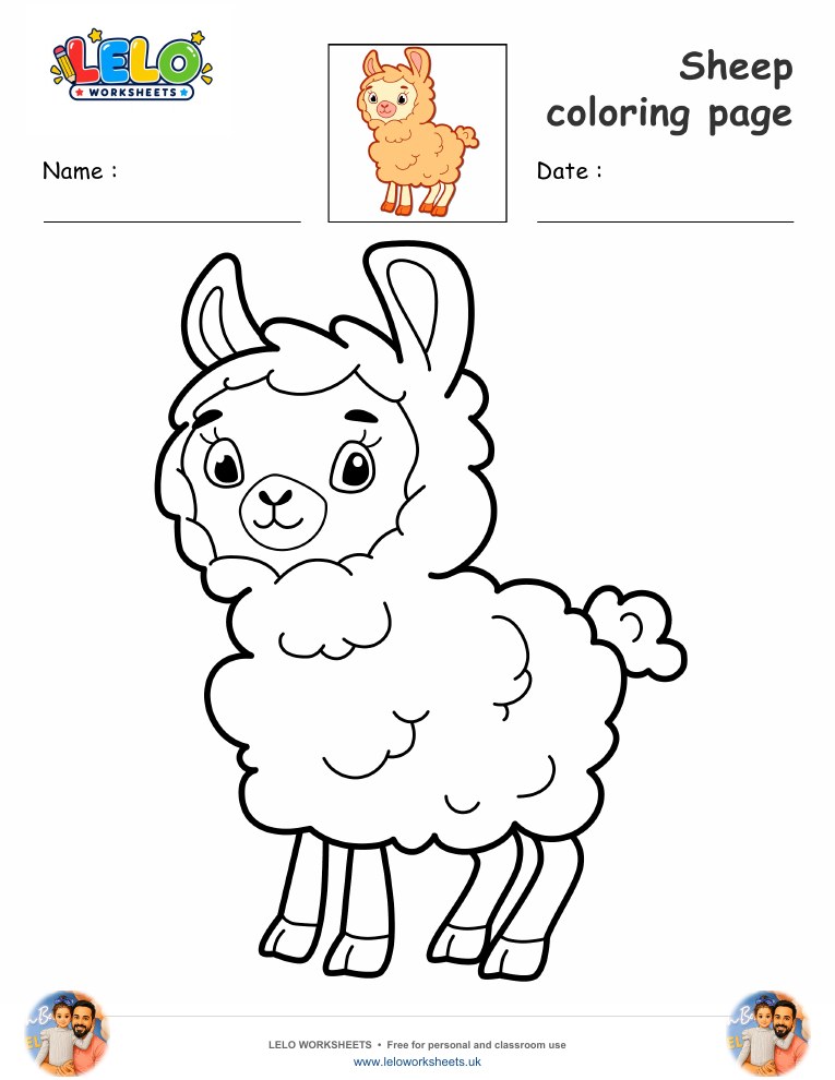 Sheep coloring page worksheet preview