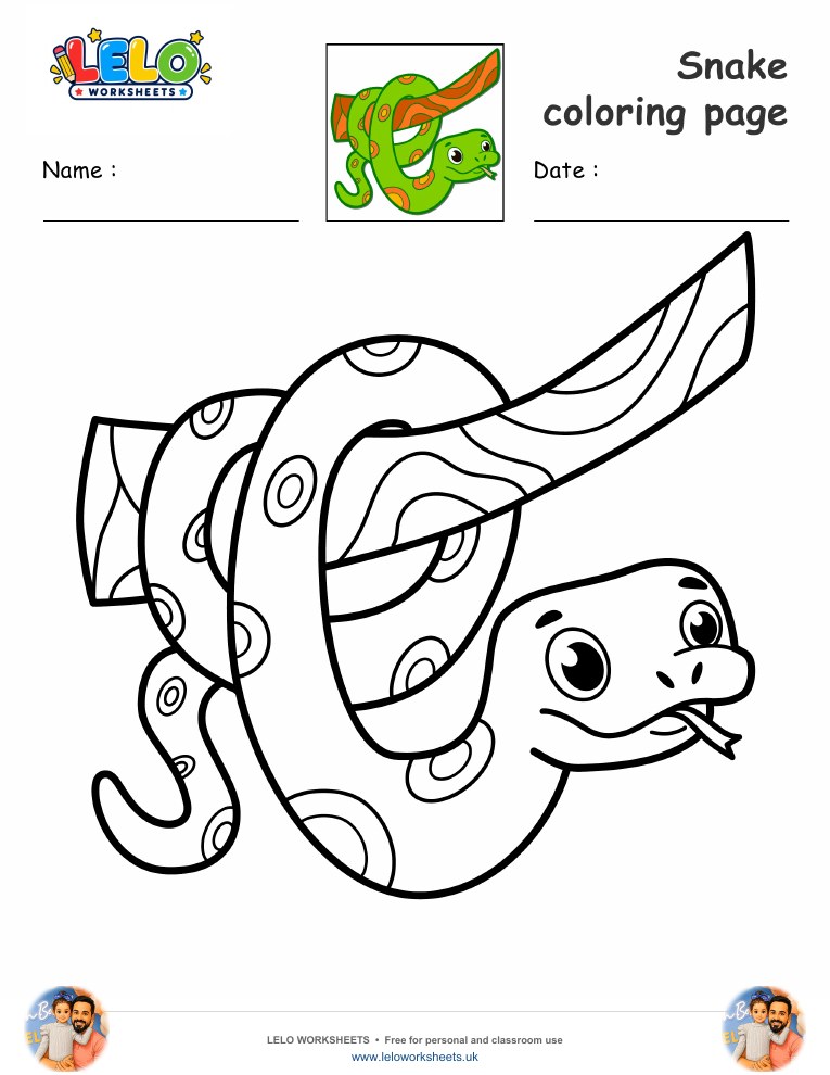 snake coloring page worksheet preview