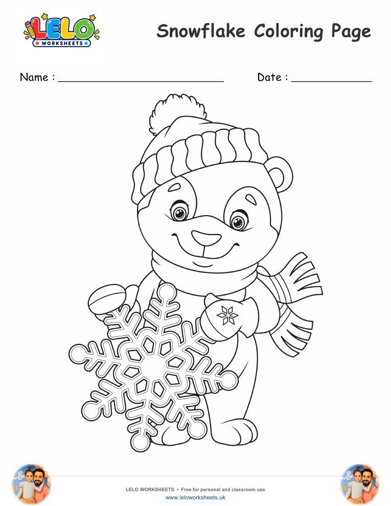 snowflake coloring page worksheet preview