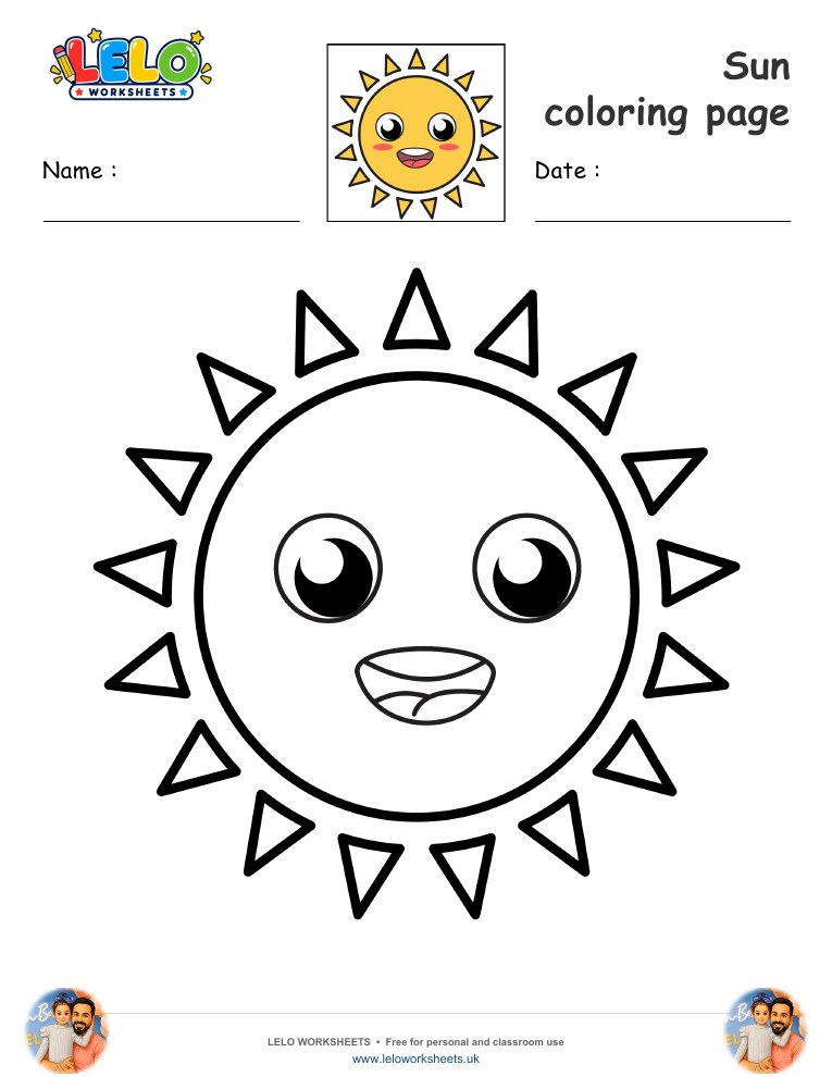 Sun coloring page worksheet preview