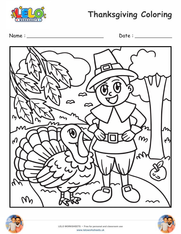 Thanksgiving coloring page worksheet preview