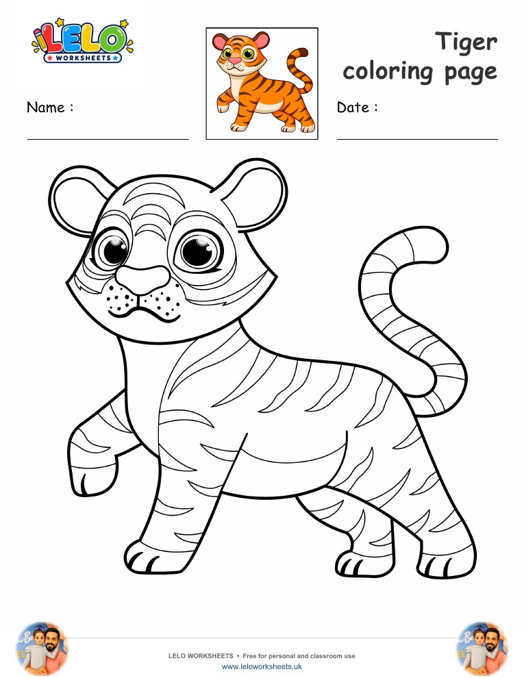 Tiger coloring page worksheet preview