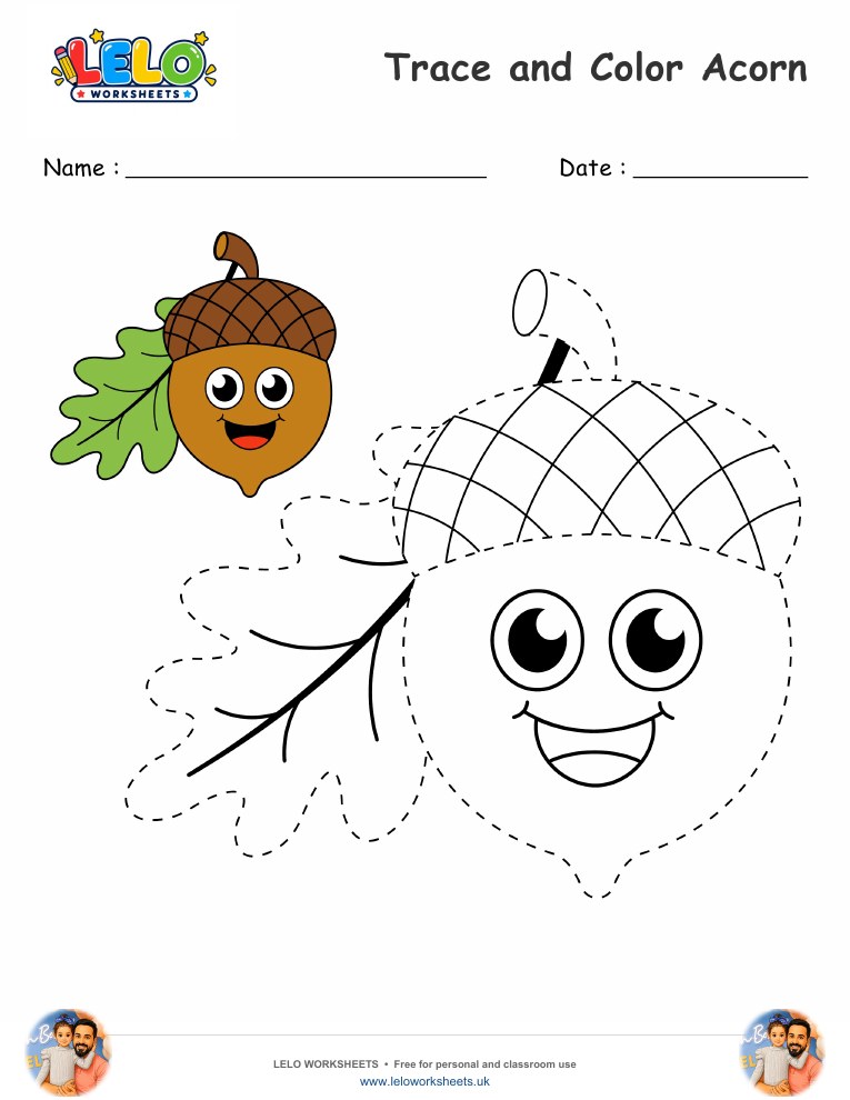 Trace and Color Acorn worksheet worksheet preview