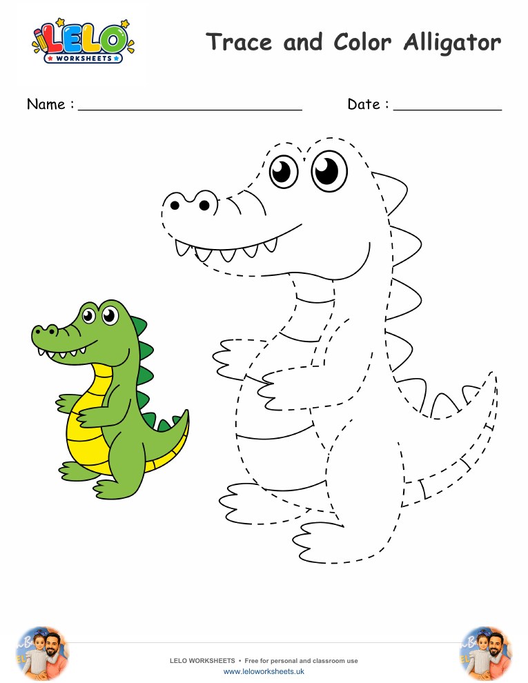 Trace and Color Alligator worksheet worksheet preview