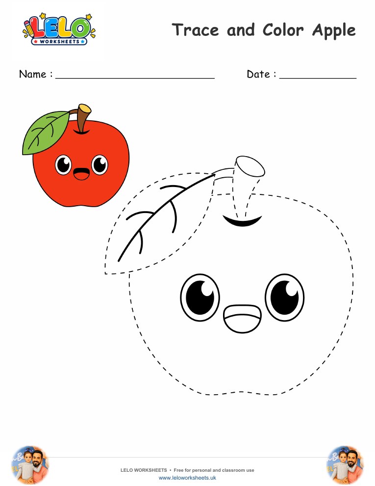 Trace and Color Apple worksheet worksheet preview