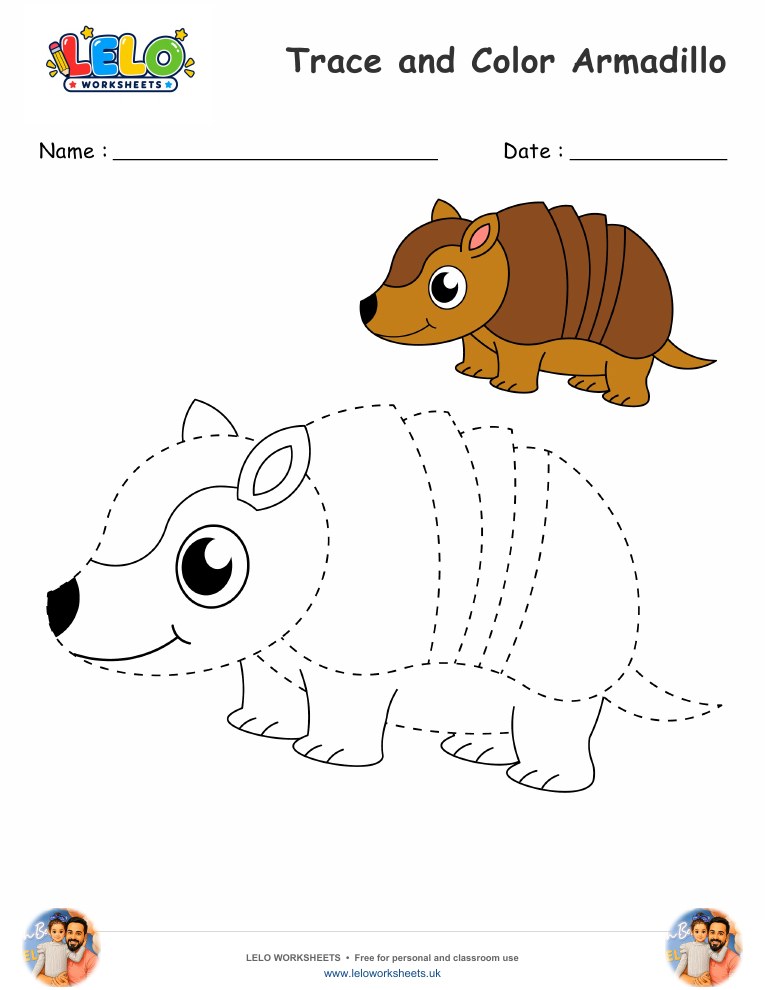 Trace and Color Armadillo worksheet worksheet preview