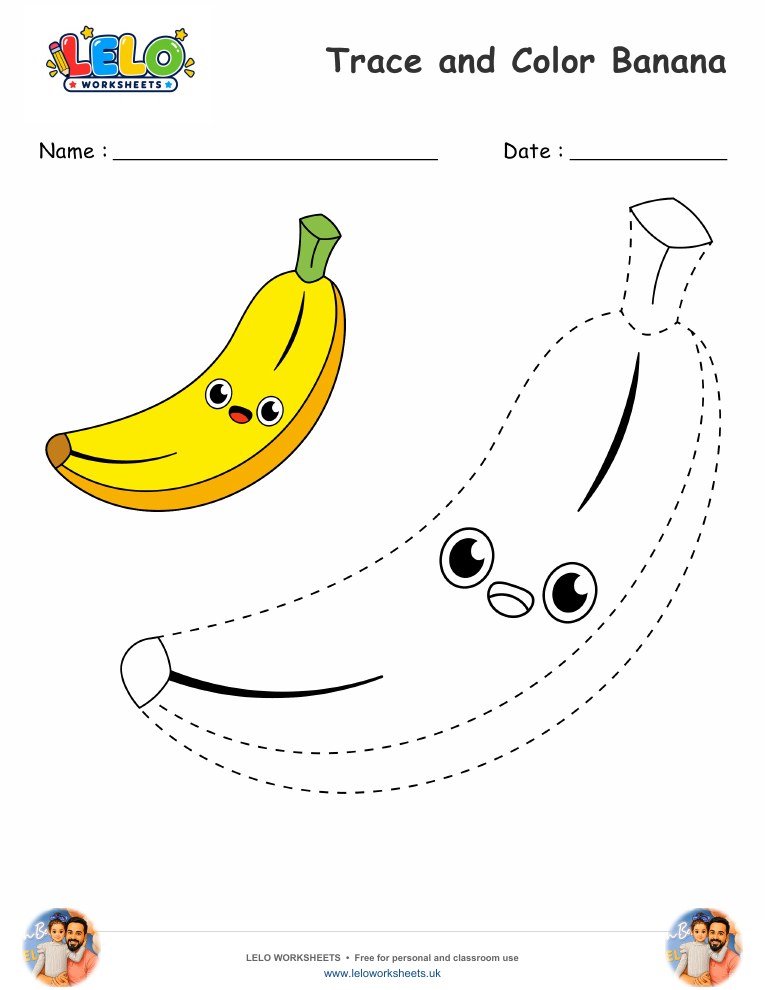 Trace and Color Banana worksheet worksheet preview