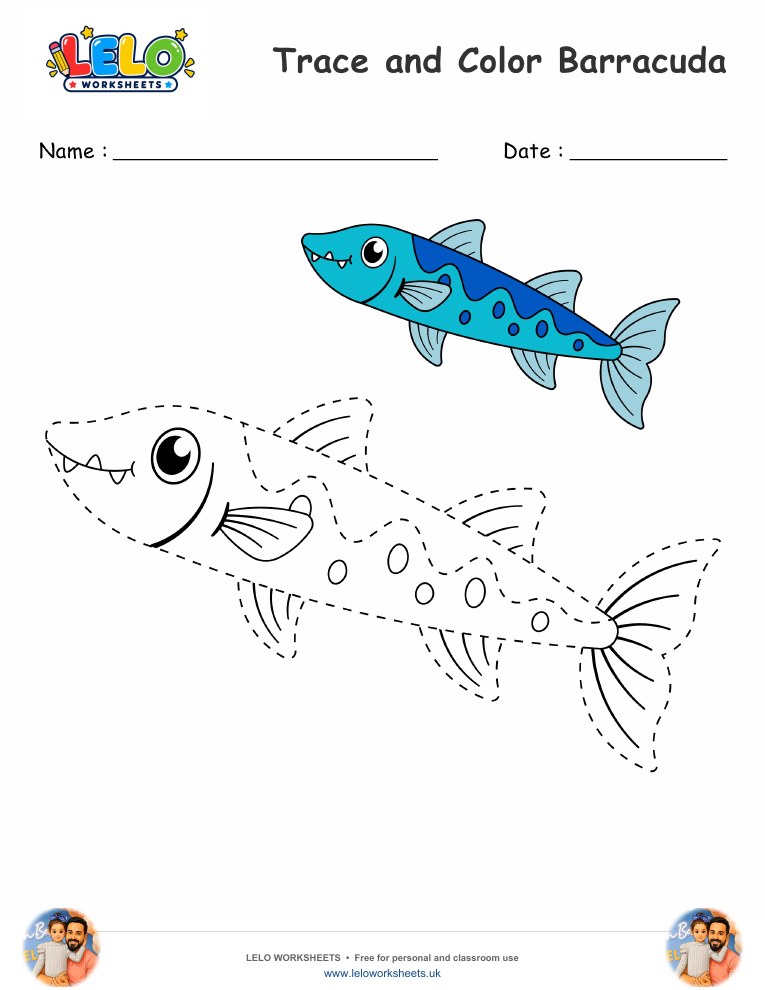 Trace and Color Barracuda worksheet worksheet preview