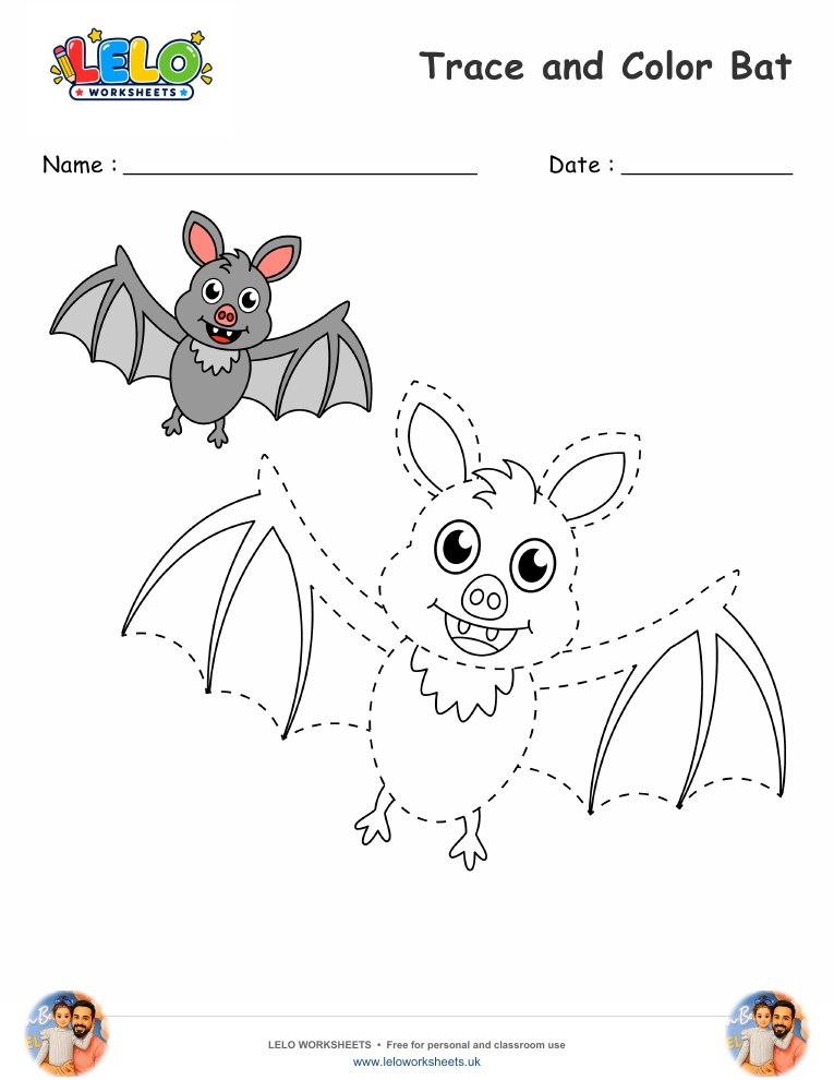 Trace and Color Bat worksheet worksheet preview