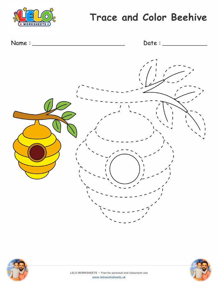 Trace and Color Beehive worksheet worksheet preview