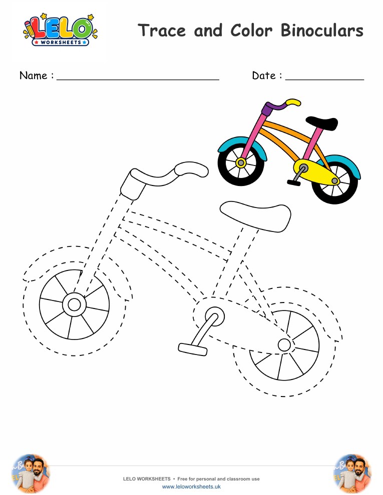 Trace and Color Bicycle worksheet worksheet preview