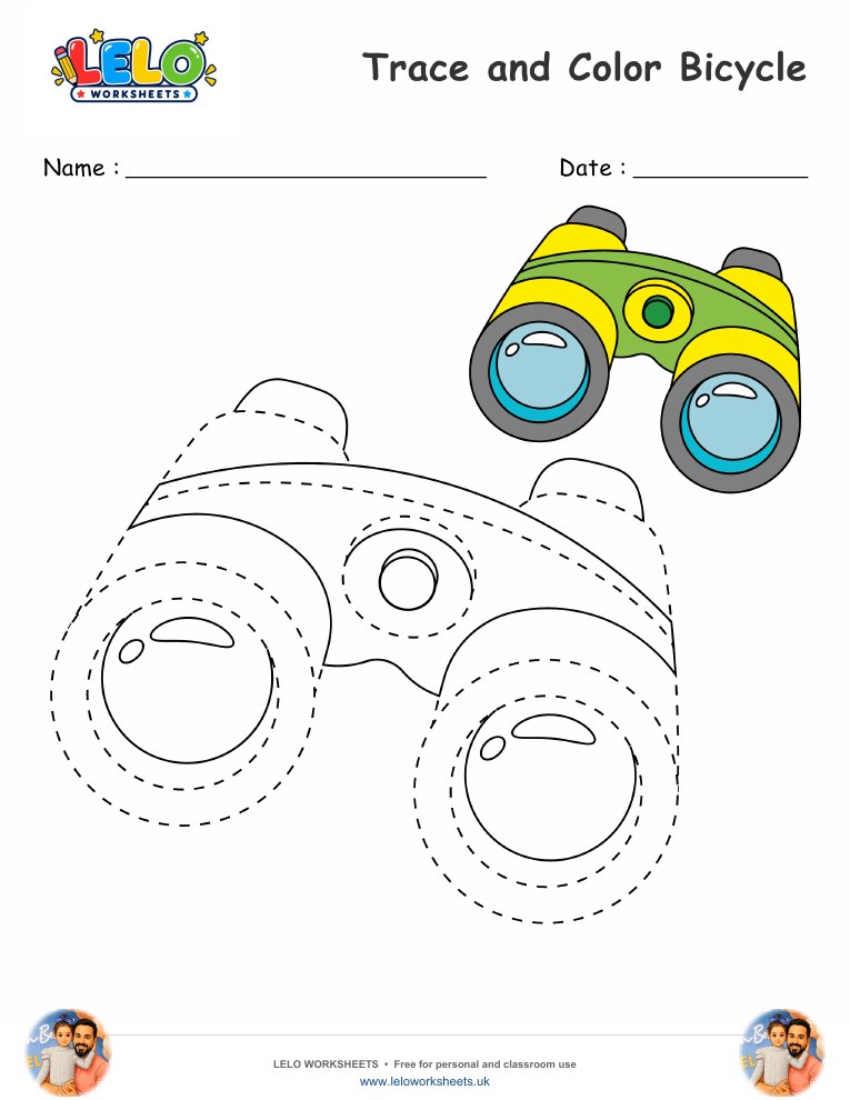 Trace and Color Binoculars worksheet worksheet preview