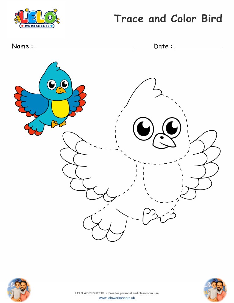 Trace and Color Bird worksheet worksheet preview