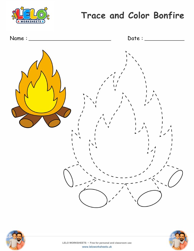 Trace and Color Bonfire worksheet worksheet preview