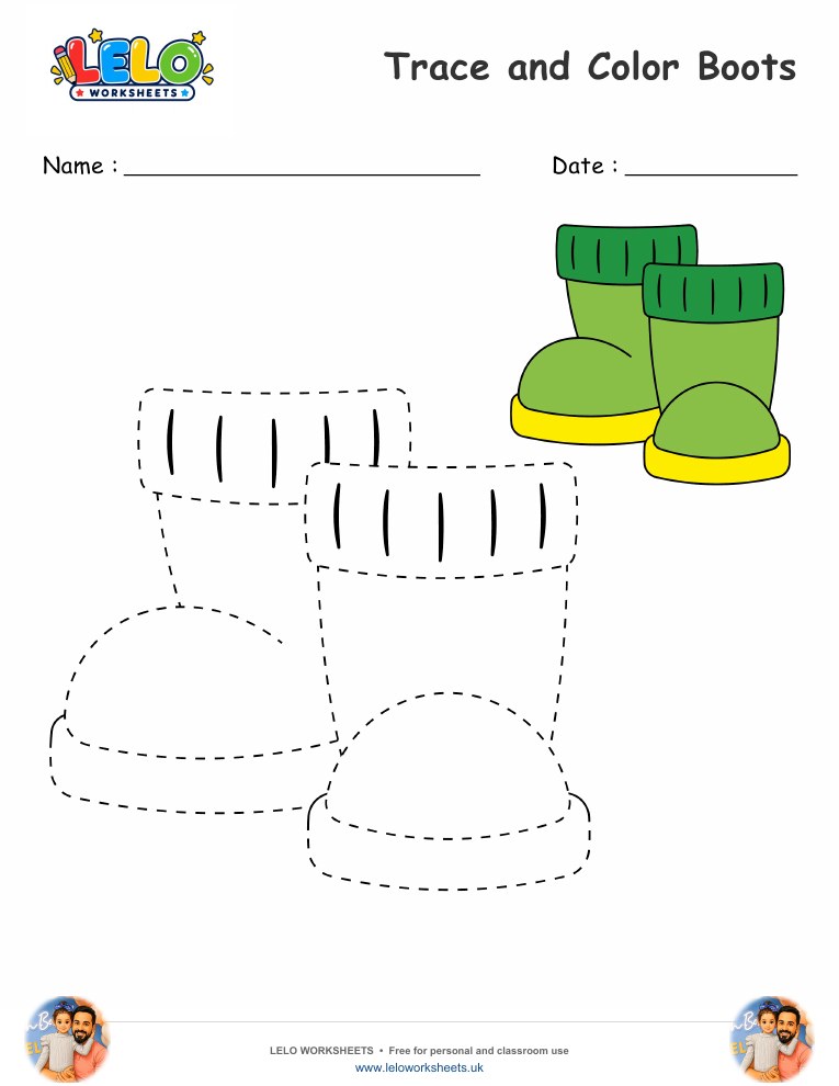 Trace and Color Boots worksheet worksheet preview