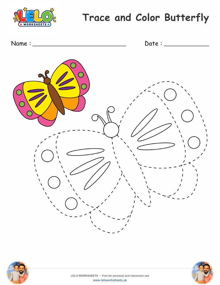 Trace and Color Butterfly worksheet worksheet preview