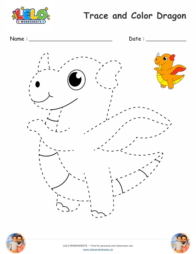 Trace and Color Dragon worksheet worksheet preview