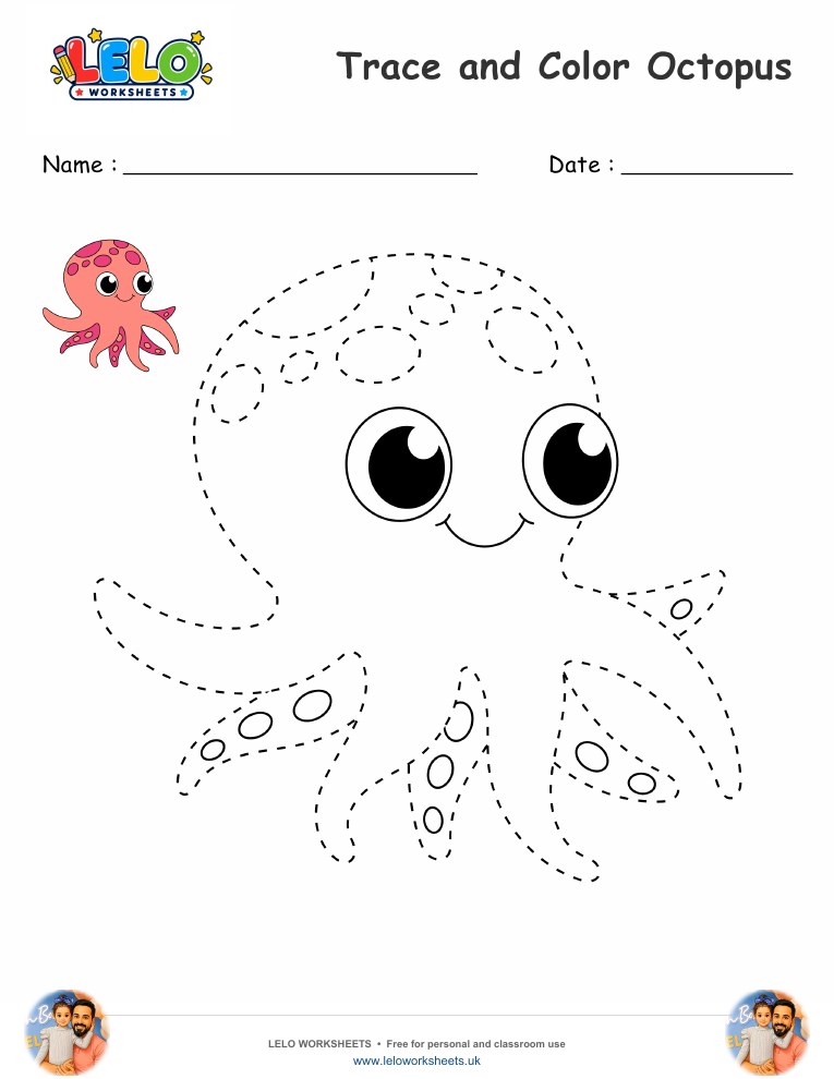 Trace and Color Octopus worksheet worksheet preview