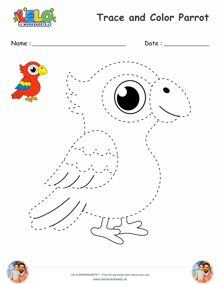 Trace and Color Parrot worksheet worksheet preview