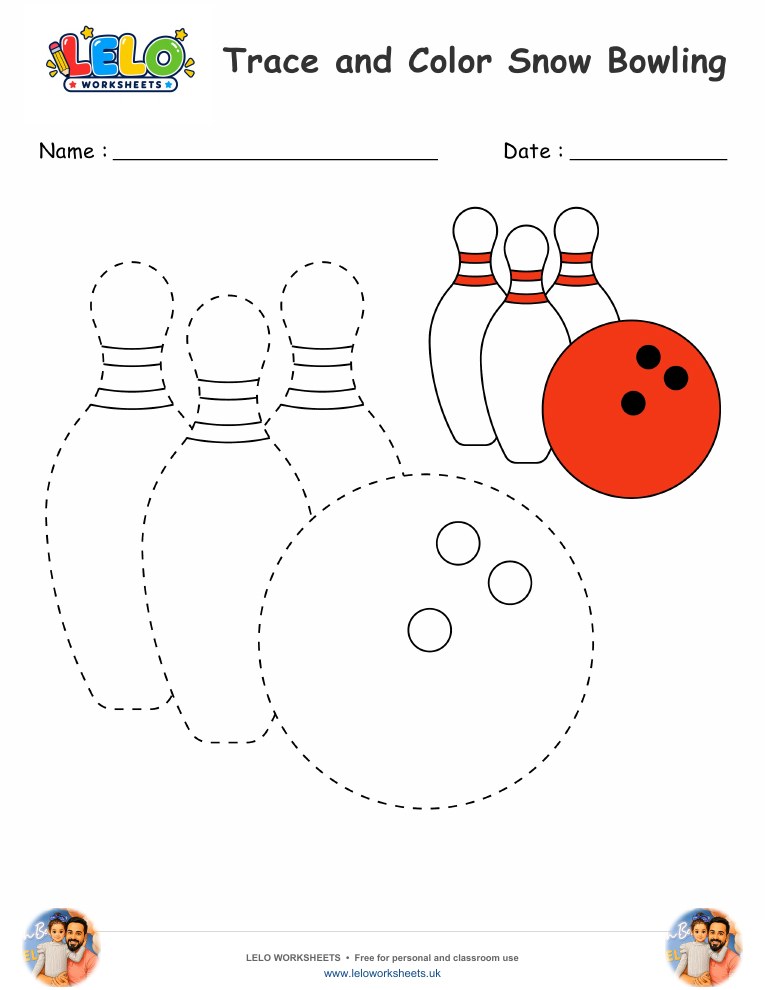 Trace and Color Snow Bowling worksheet worksheet preview