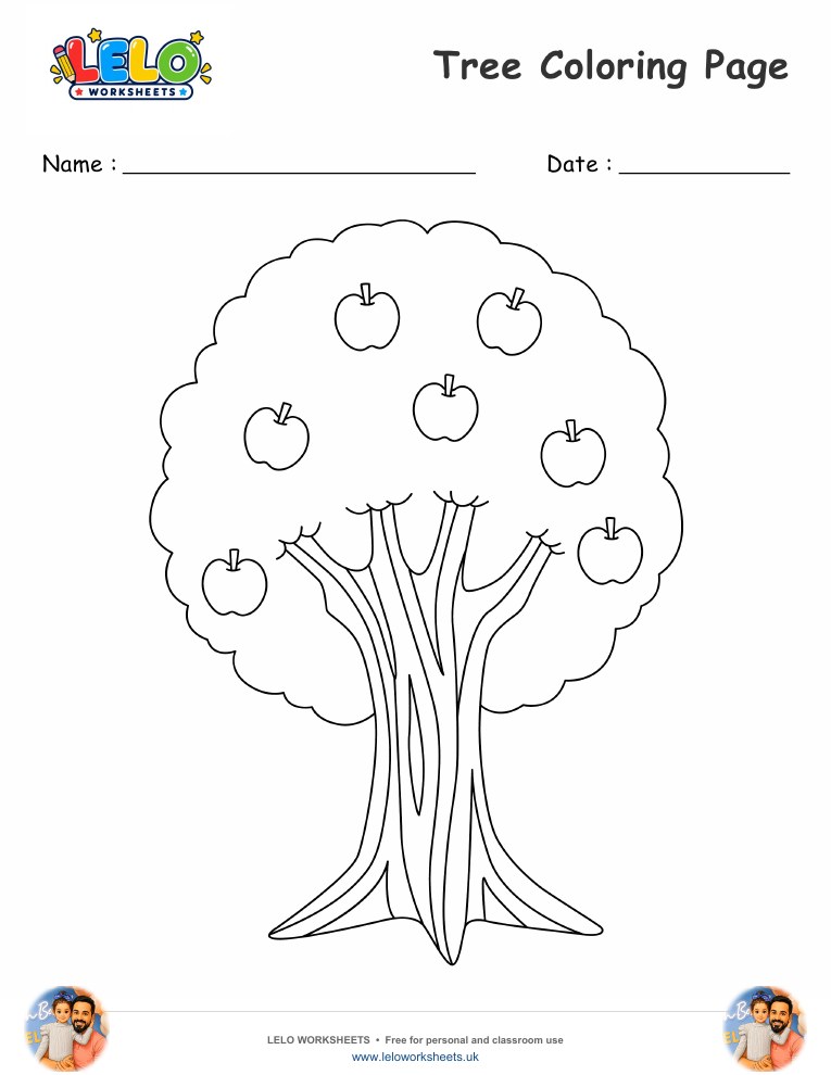 Tree coloring page worksheet preview
