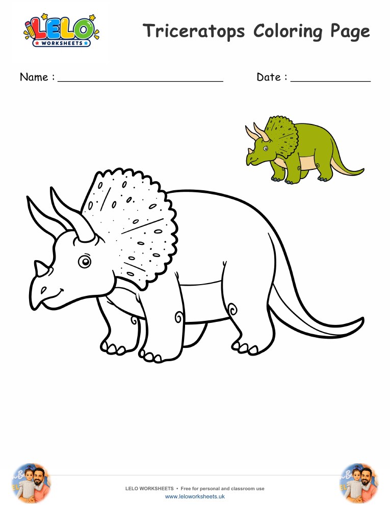 Triceratops coloring page worksheet preview