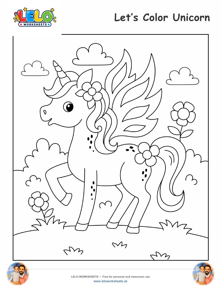 Unicorn Coloring Page worksheet preview