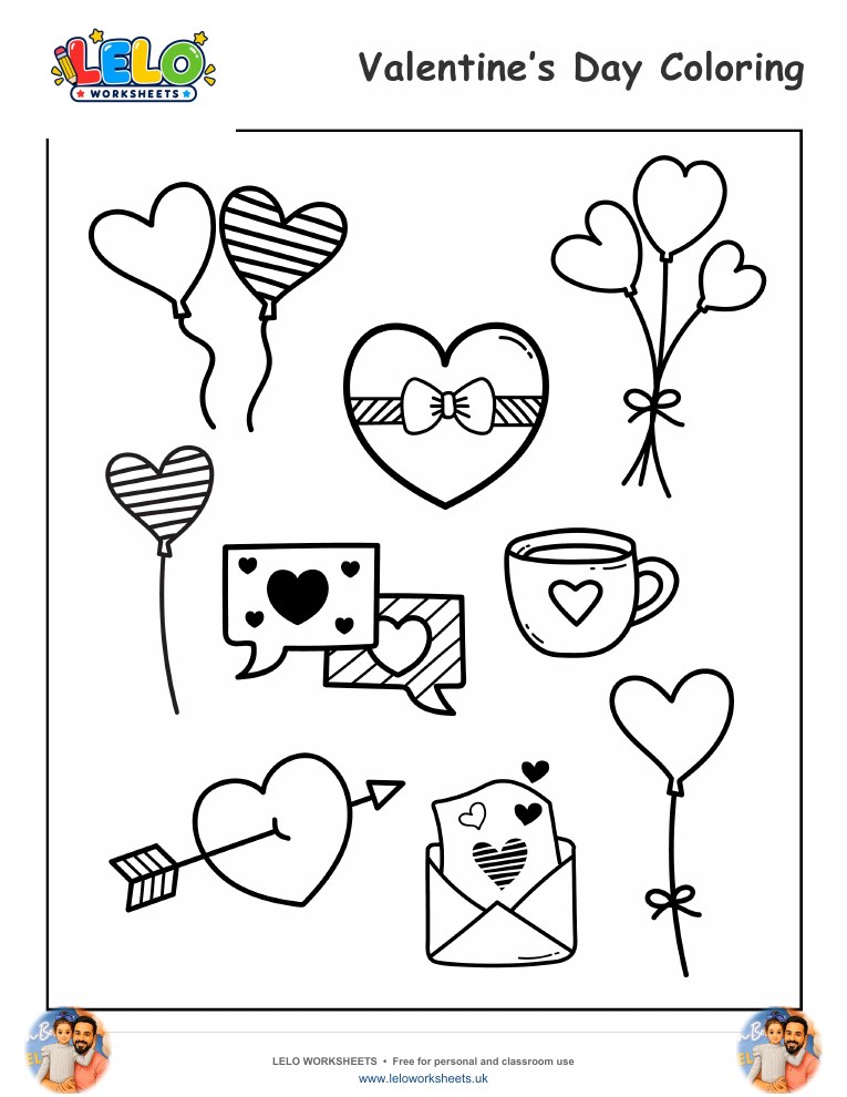 Valentine’s Day Coloring Page worksheet preview