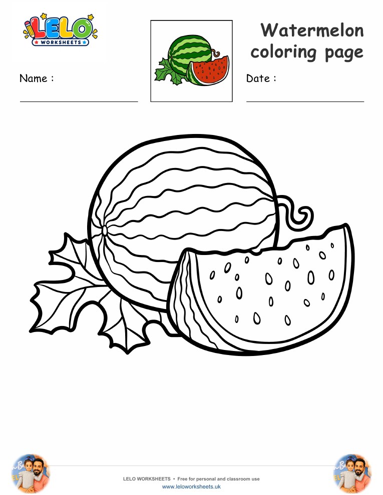 Watermelon coloring page worksheet preview