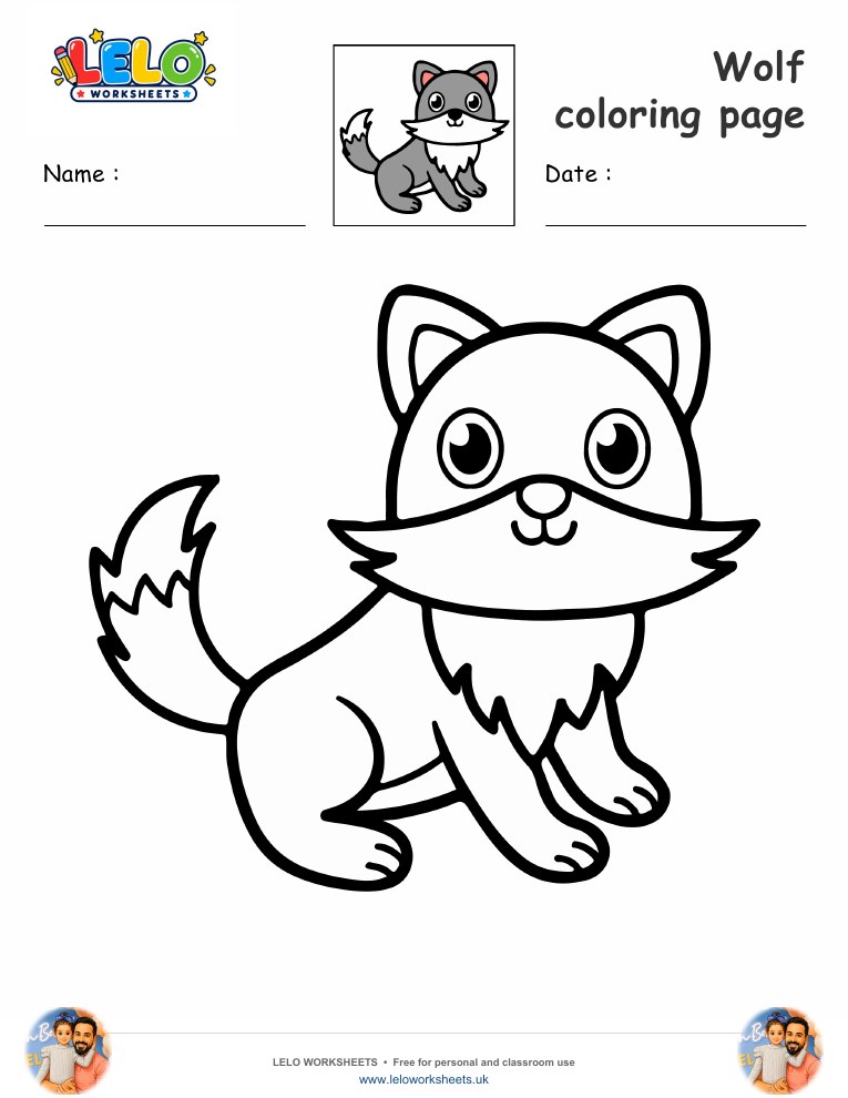 Wolf coloring page worksheet preview