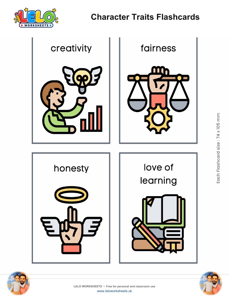 Character Traits Flashcards worksheet preview