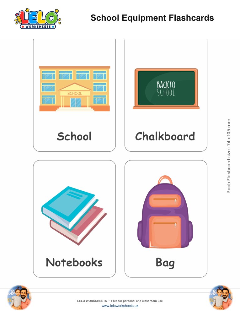 School Equipment Flashcards worksheet preview