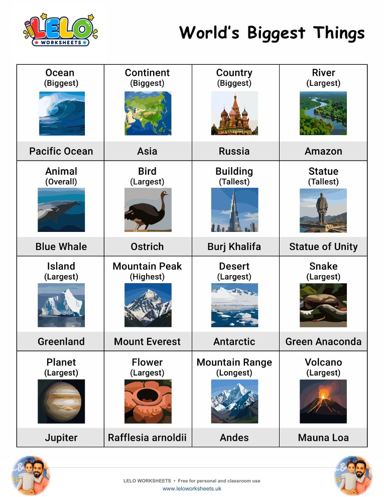 World Biggest Things Worksheet worksheet preview