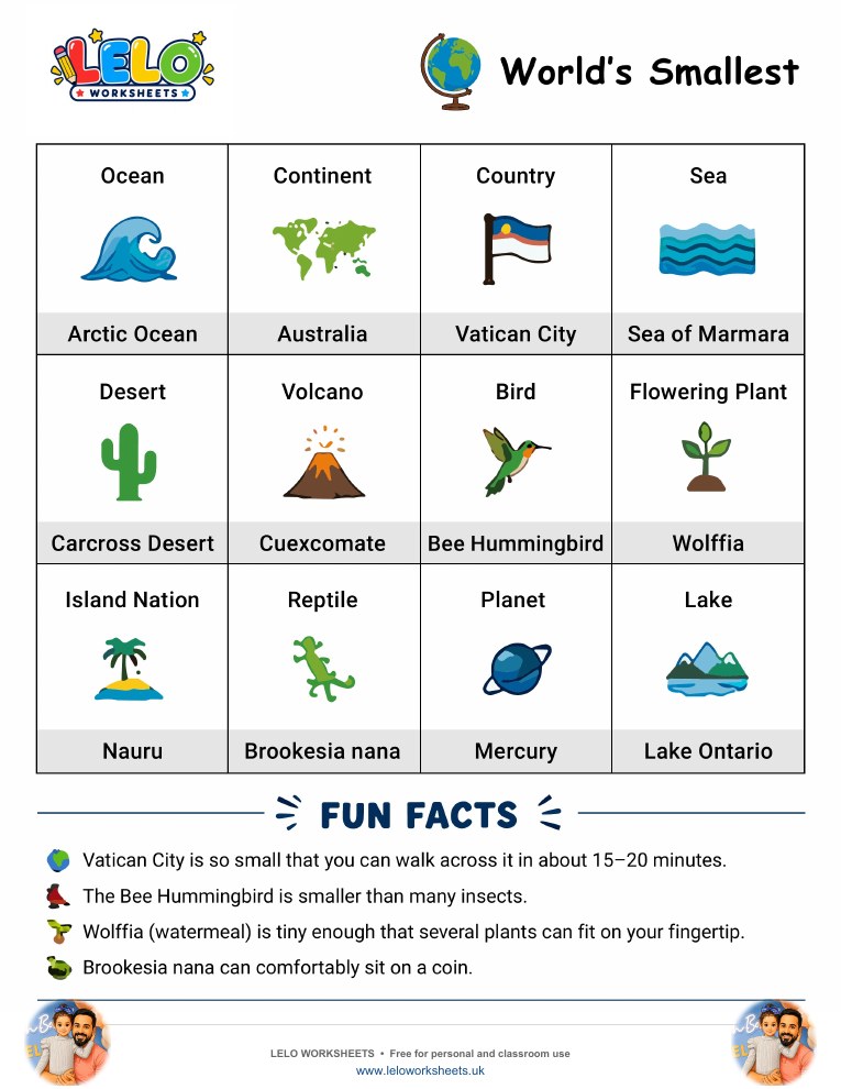 World Smallest Things Worksheet worksheet preview