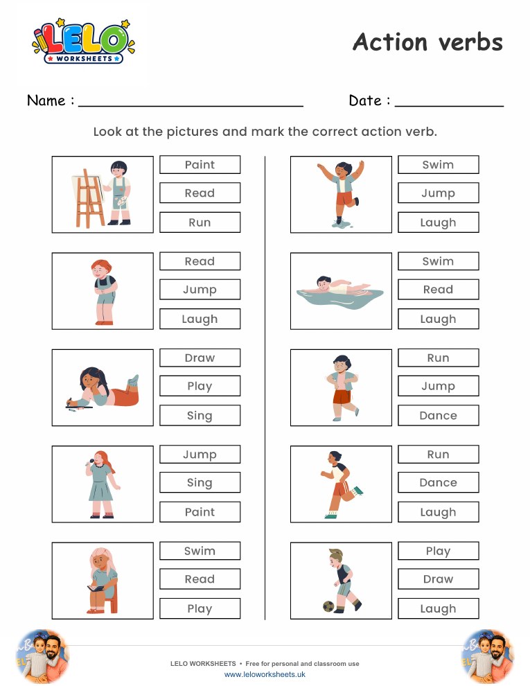 Action Verb Worksheet worksheet preview