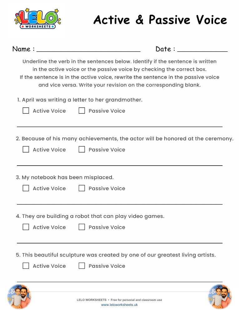 Active and Passive Voice Worksheet worksheet preview