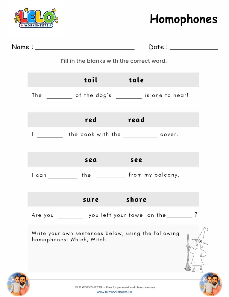Homophones Worksheet 1 worksheet preview