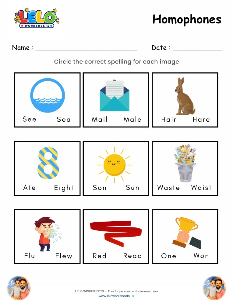 Homophones Worksheet worksheet preview