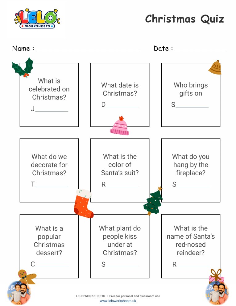Christmas Quiz Worksheet worksheet preview
