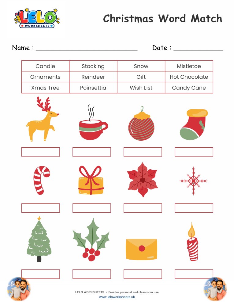 Christmas Word Match Worksheet worksheet preview