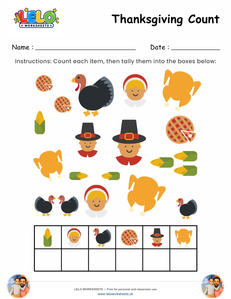 Thanksgiving Count Worksheet worksheet preview