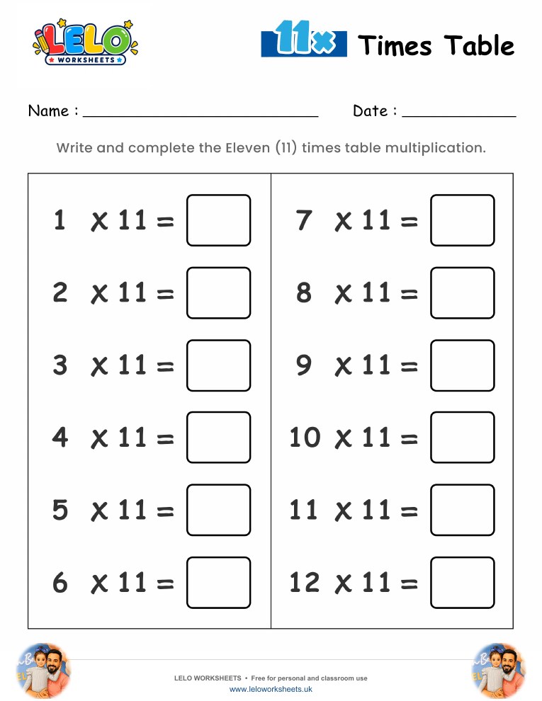 11 Times Table Worksheet worksheet preview