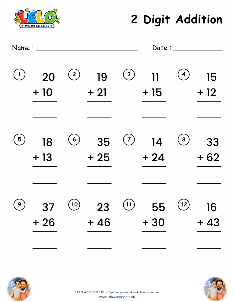 2 Digit Addition Worksheet worksheet preview