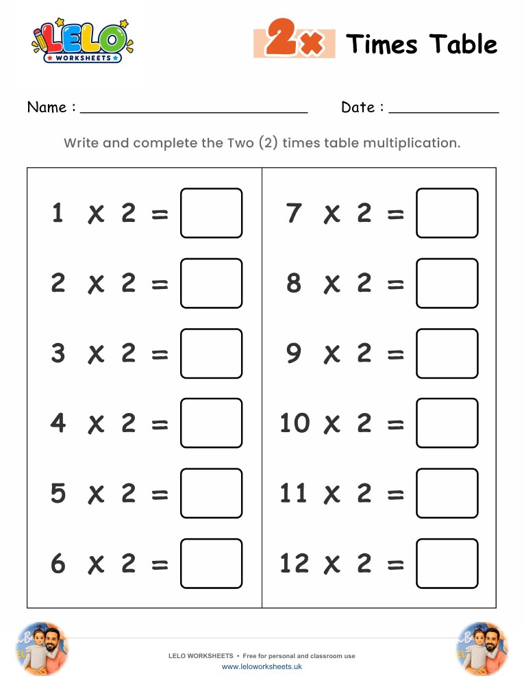 2 Times Table Worksheet worksheet preview