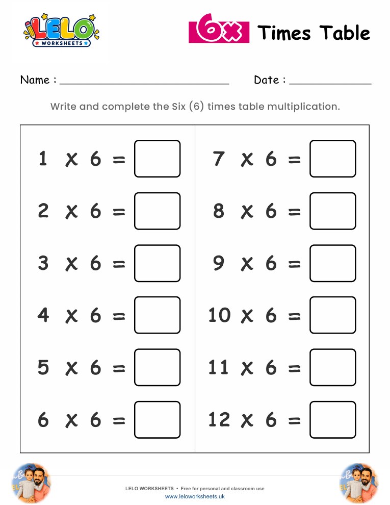 6 Times Table Worksheet worksheet preview