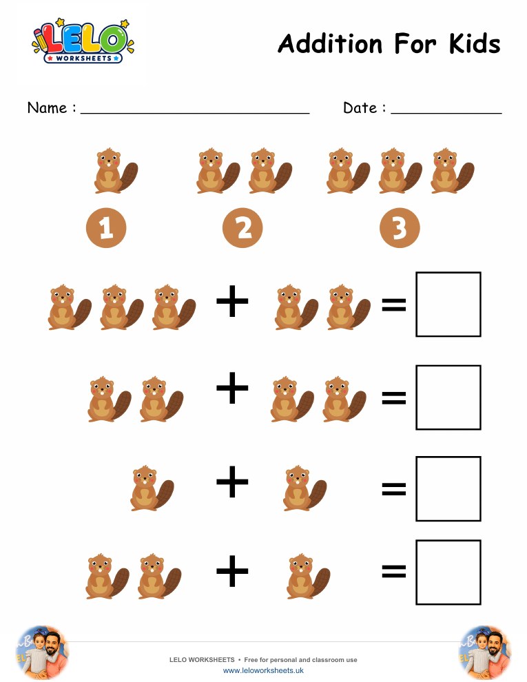 Addition Beaver Worksheet worksheet preview