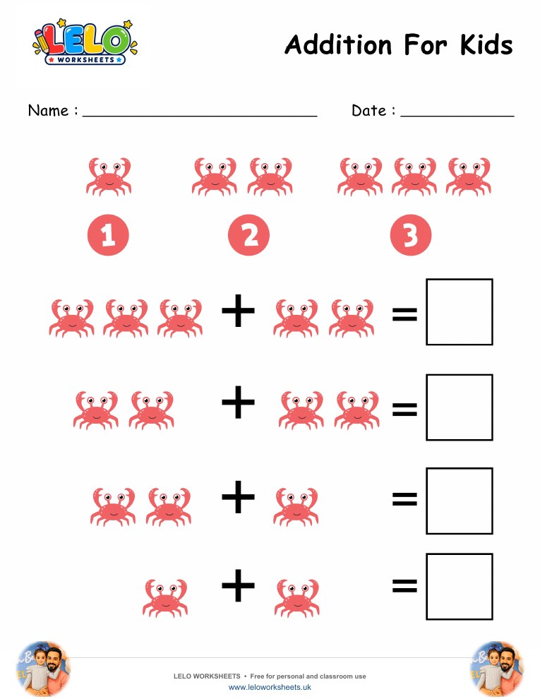 Addition Crab Worksheet worksheet preview