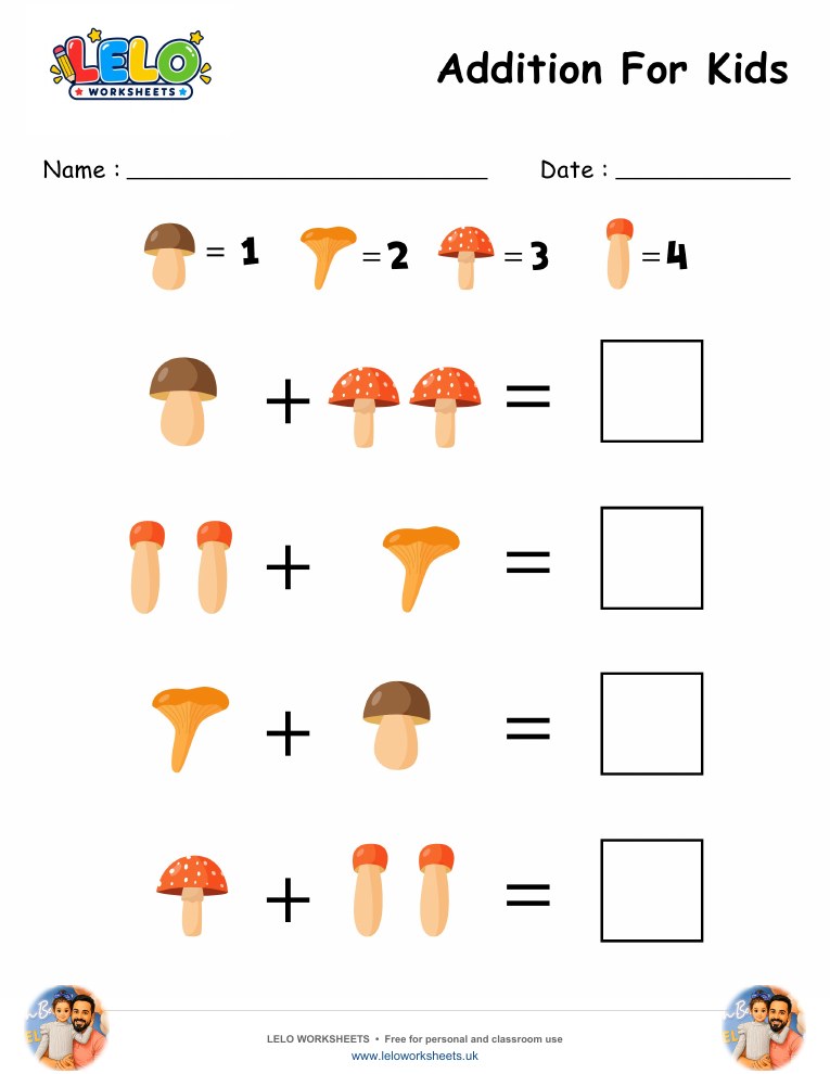 Addition Mushrooms Worksheet worksheet preview